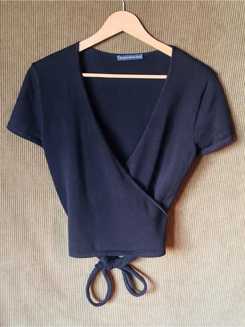 Brandy Melville Black Wrap Tie Crop Top
